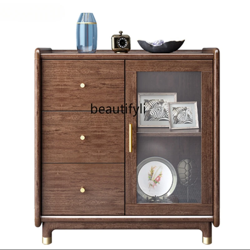 

New Chinese Style Solid Wood Sideboard Walnut Cabinet Light Luxury Cupboard Locker Wine Cabinet