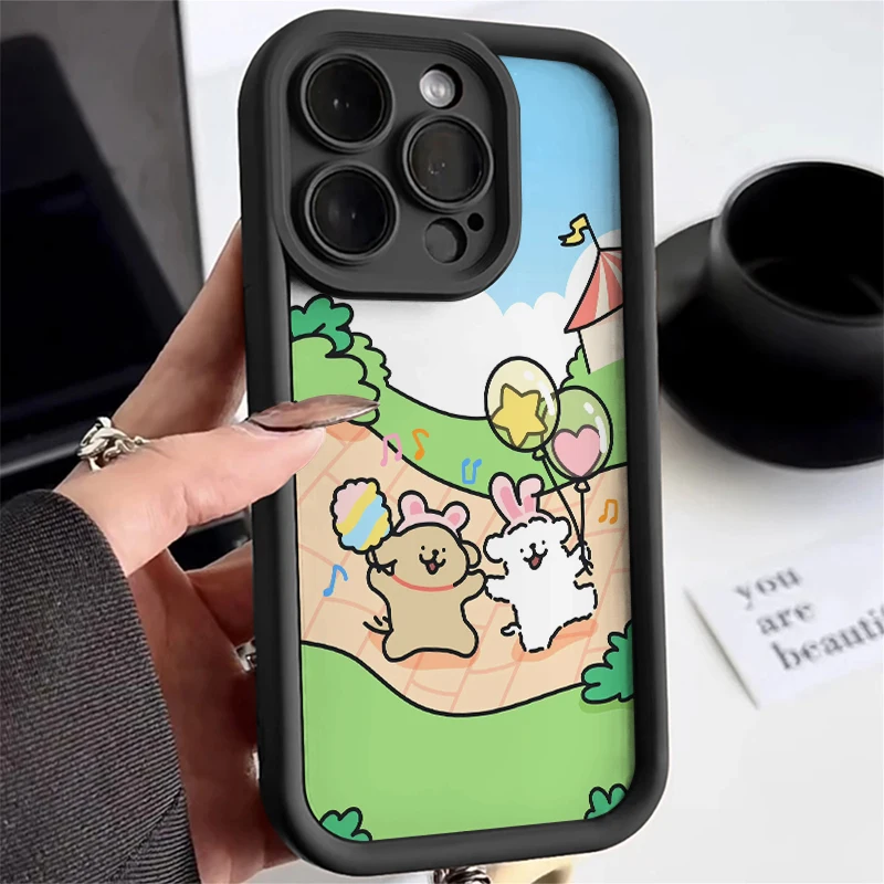 Travel Line Puppy Phone Case For iPhone 16 15 14 ProMax 11 Pro 12 13 Mini XS XR 7 8 Plus Cartoon Anti Drop Soft Protective Cover