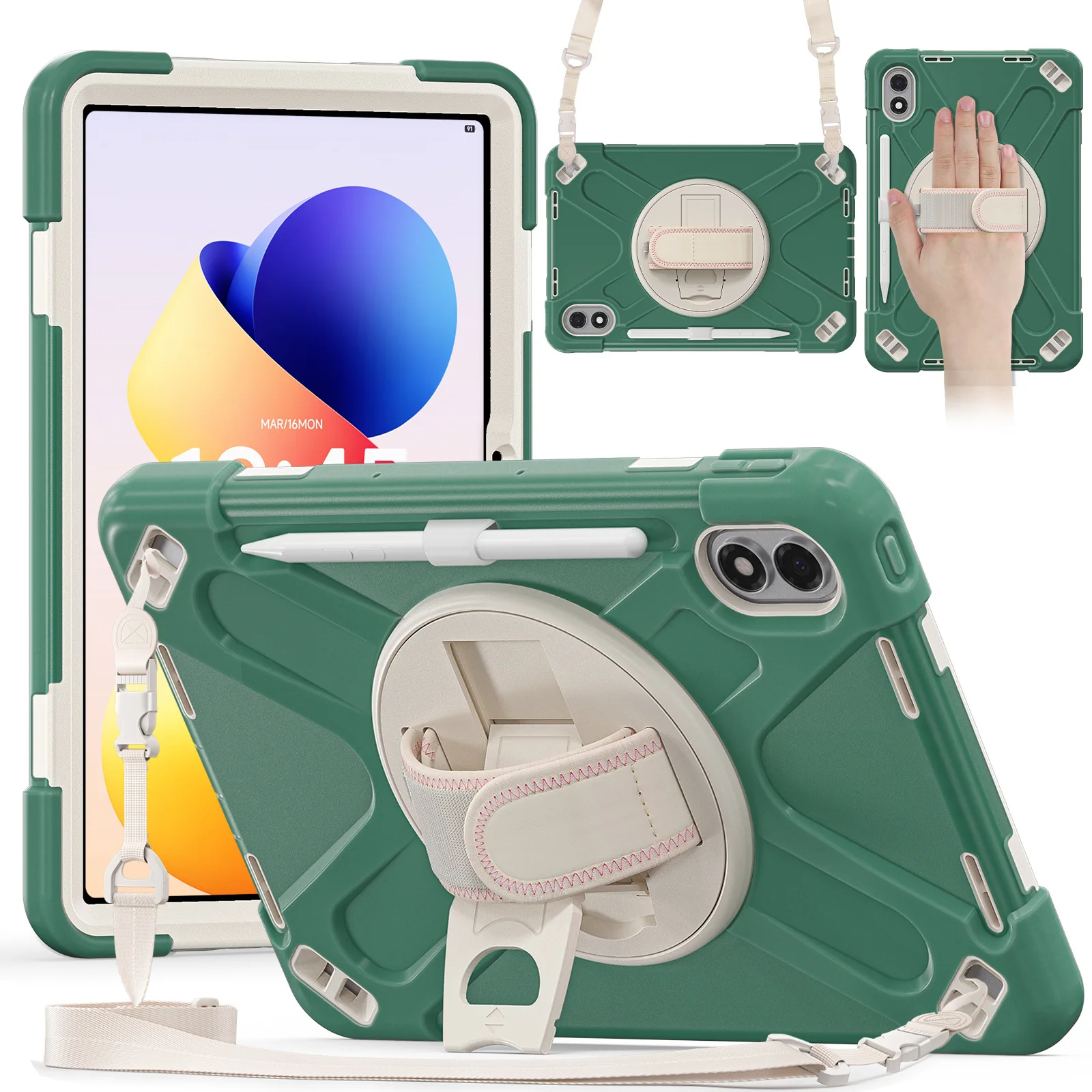 

for 2026 Redmi Pad 2 Pro 12.1inch tablet protective case with wrist strap rotating stand silicone shockproof shell 4-layer cover