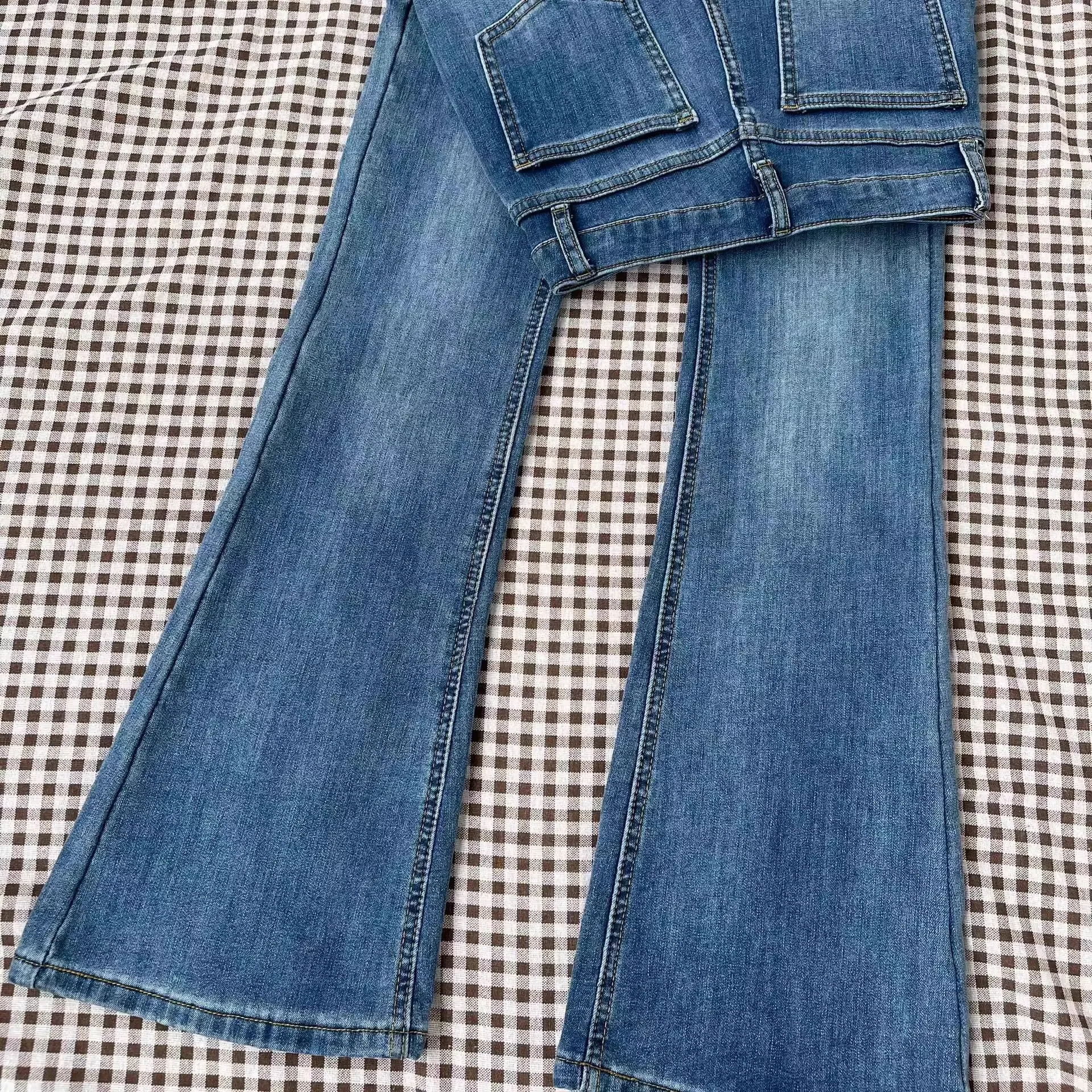 Fce forrado Thi cintura alta Bell Bot Jeans mujeres invierno cálido algodón elástico Denim Retro azul tobillo azing pantalones ecuestres
