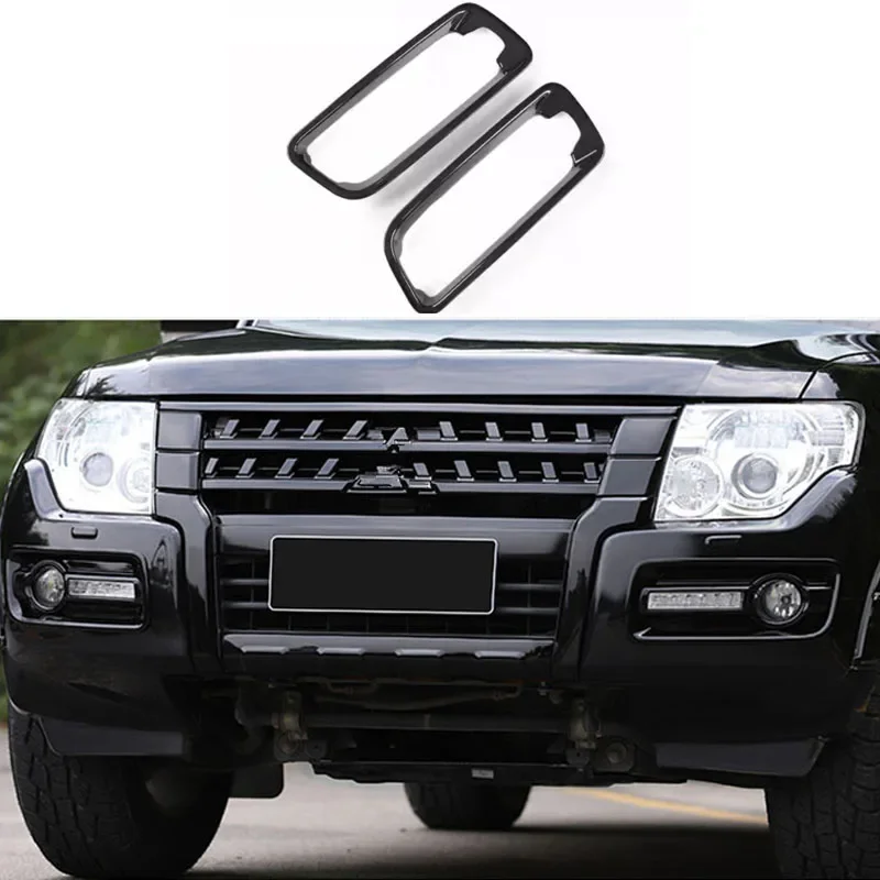 2Pc ABS Bright Black Front Fog Light Cover Fit For Mitsubishi Pajero V93 V95 V97 V98 2007-2021 4X4 Off-road Accessories