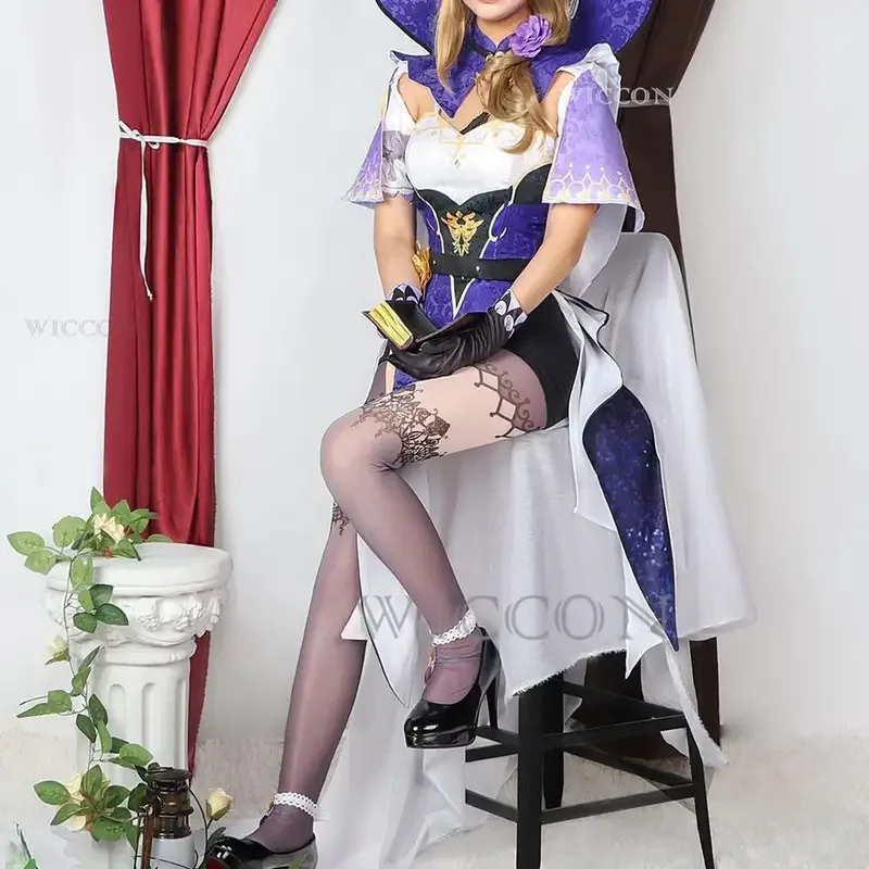 Genshin Lisa Cosplay Costume Anime Game Genshin Impact Lisa Wig Dress Hat Gloves Outfits Lisa Halloween Costume For Women