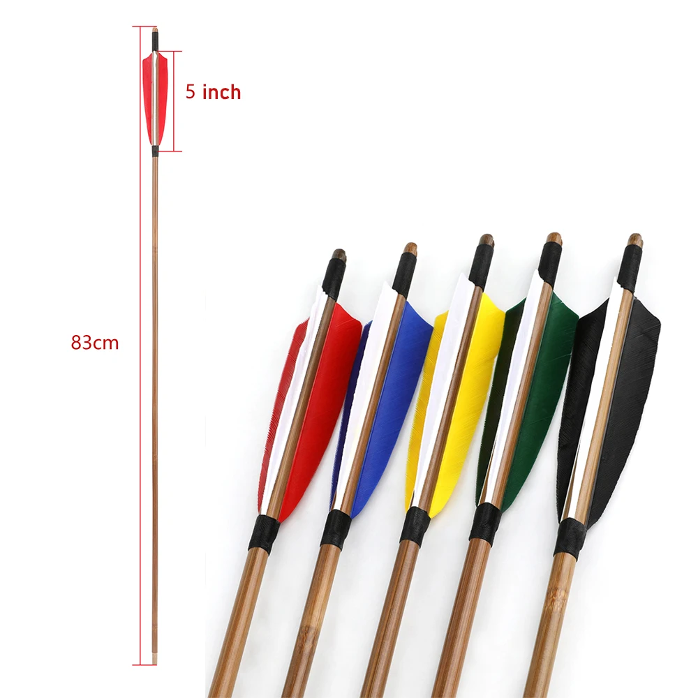 6/12pcs 83 ซม.ไม้ไผ่ลูกศรยิงธนู OD 8mm Arrow SHAFT 5 นิ้วตุรกี Feather สําหรับ Recurve แบบดั้งเดิม Longbow Bow การล่าสัตว์