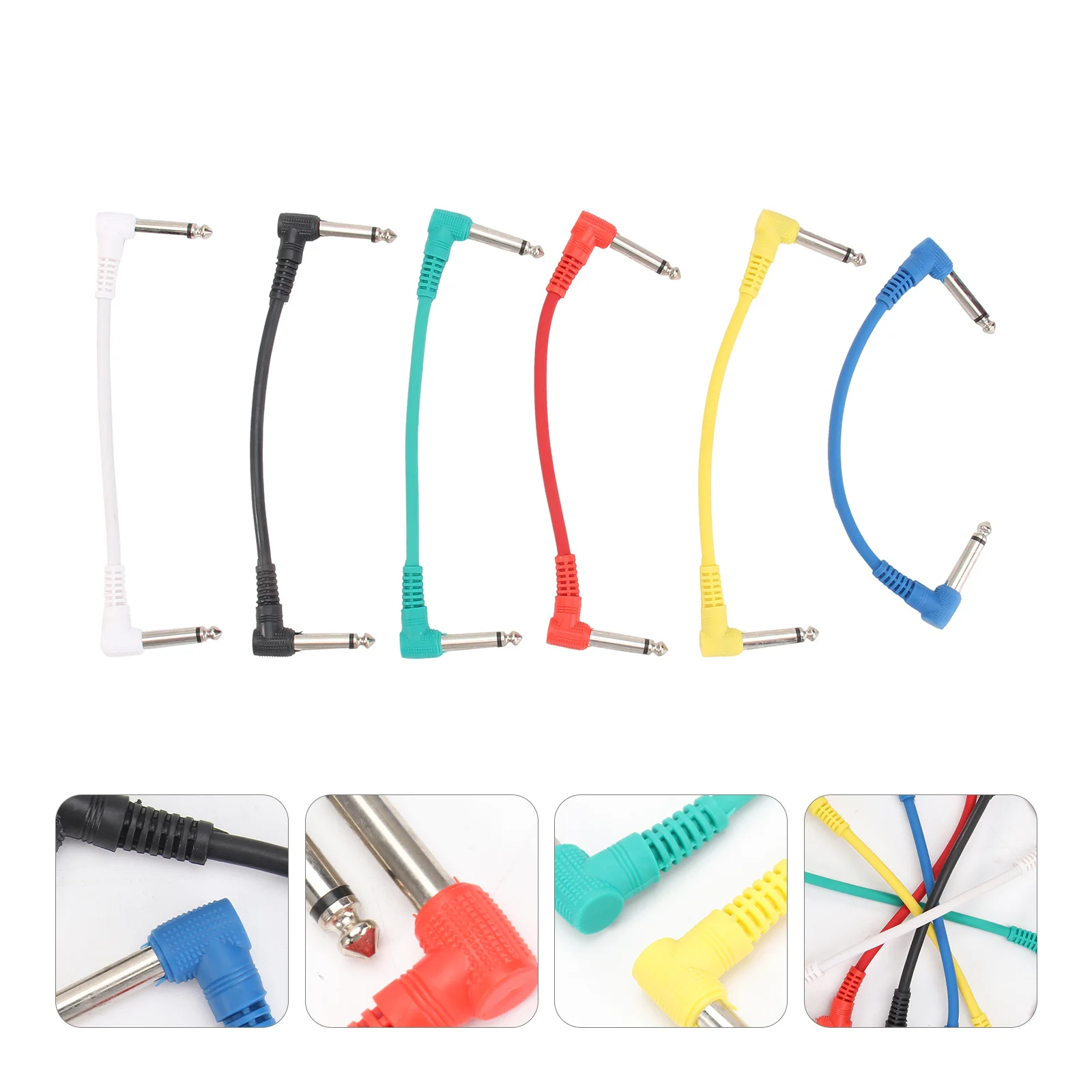 

6pcs 15Cm Guitar Cable 6.35Mm Right Angle Amp Wire For Electric Bass Folk Ukulele Instrument Noise Reduction Flat Plug Pvc