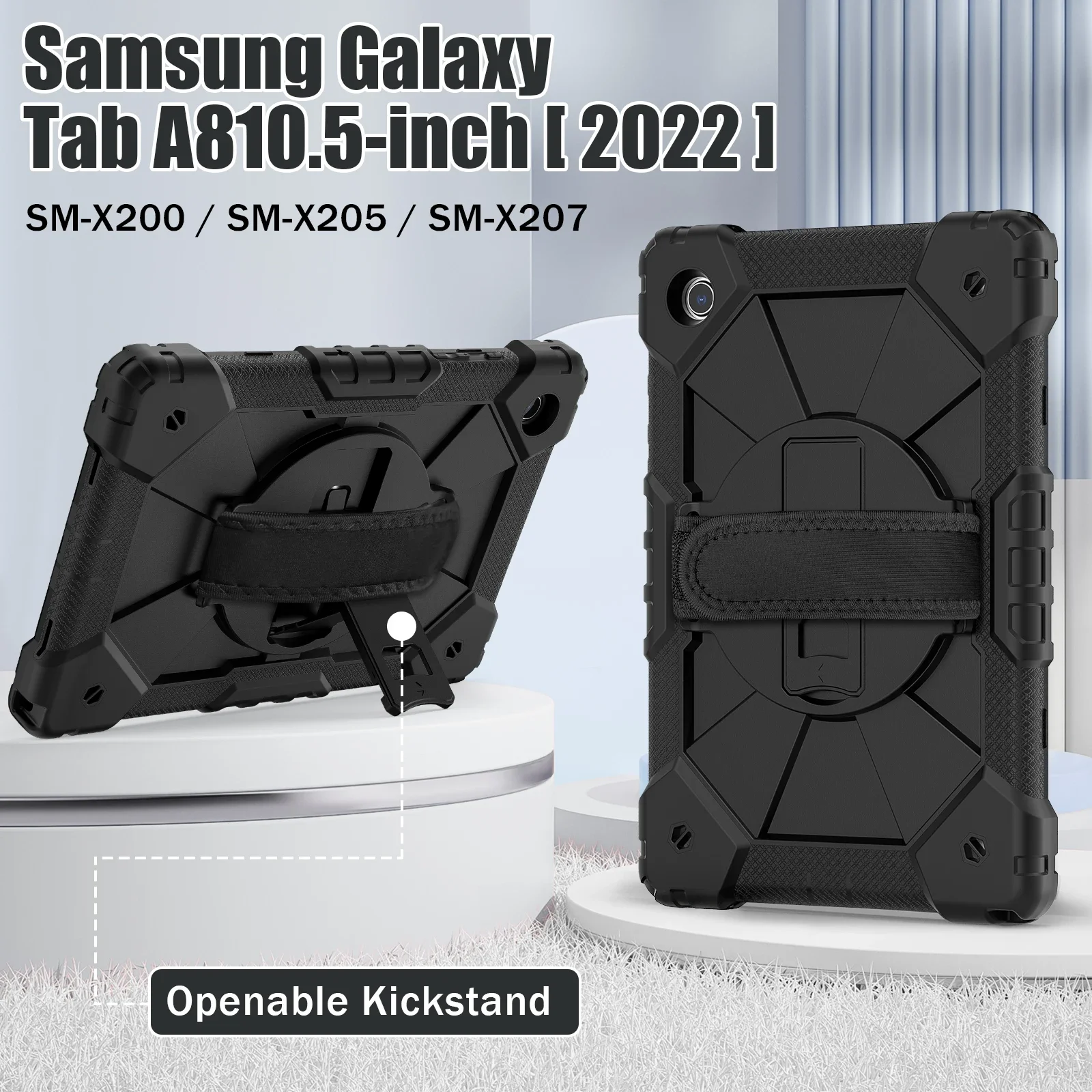 Tablet Cover for Samsung Tab A8 10.5 X200/X205, Kids Tab Case with Rotating Hand Strap & Stand & Shoulder Strap Shockproof Cover