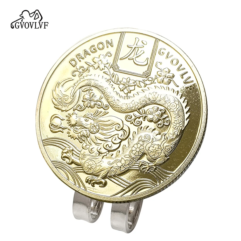 Removable Golf Ball Marker Year of the Golden Dragon With Magnetic Hat Cap Clips Gift For Golfer Boys Girl Alloy Marker