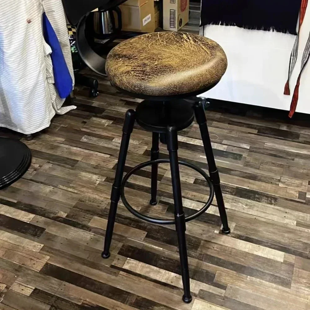 Retro Iron Bar Chair Counter Stools Rotating Lifting Adjust Seating Height 70-90cm Stool Modern Minimalist Backrest Furniture