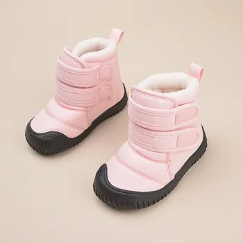 Children's Snow Boots Boys' Cotton Shoes Waterproof Simple Britain Style Kids Plush Warm Winter Boots Hook & Loop Girls Boots