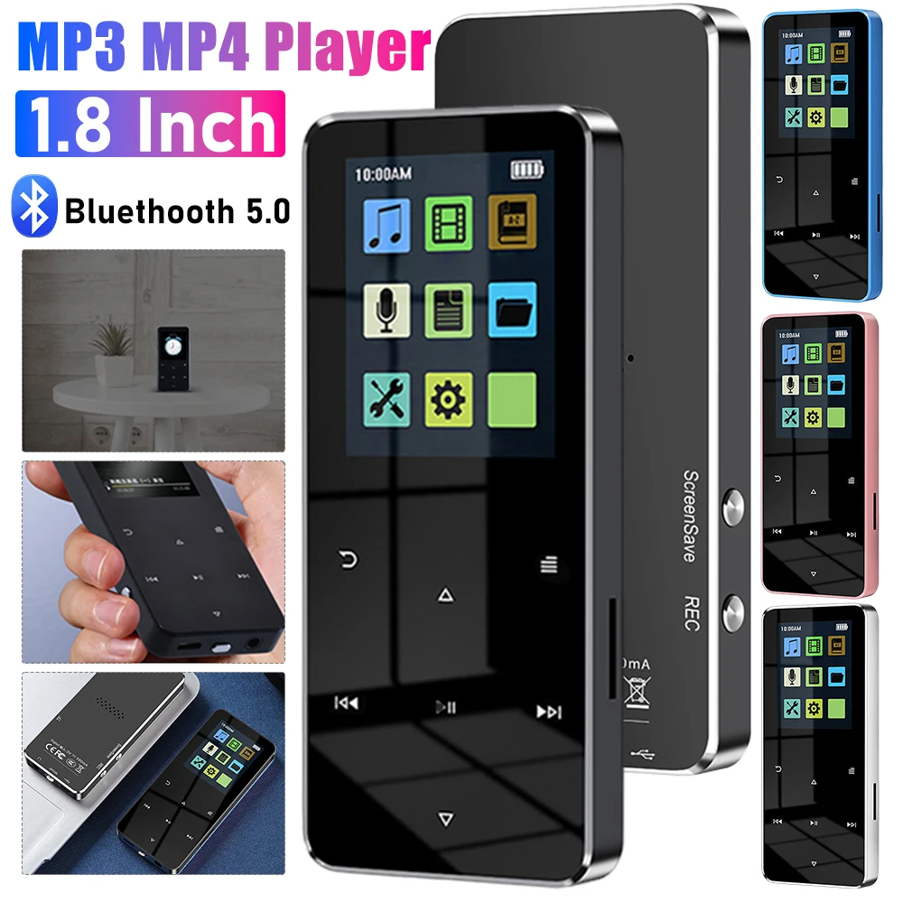 MP3 Player Bluetooth 5.0 Music Player 1.8 Inch Touch Screen MP4 Player E-Book Recording Student Walkman Built-in Speaker MP3 MP4