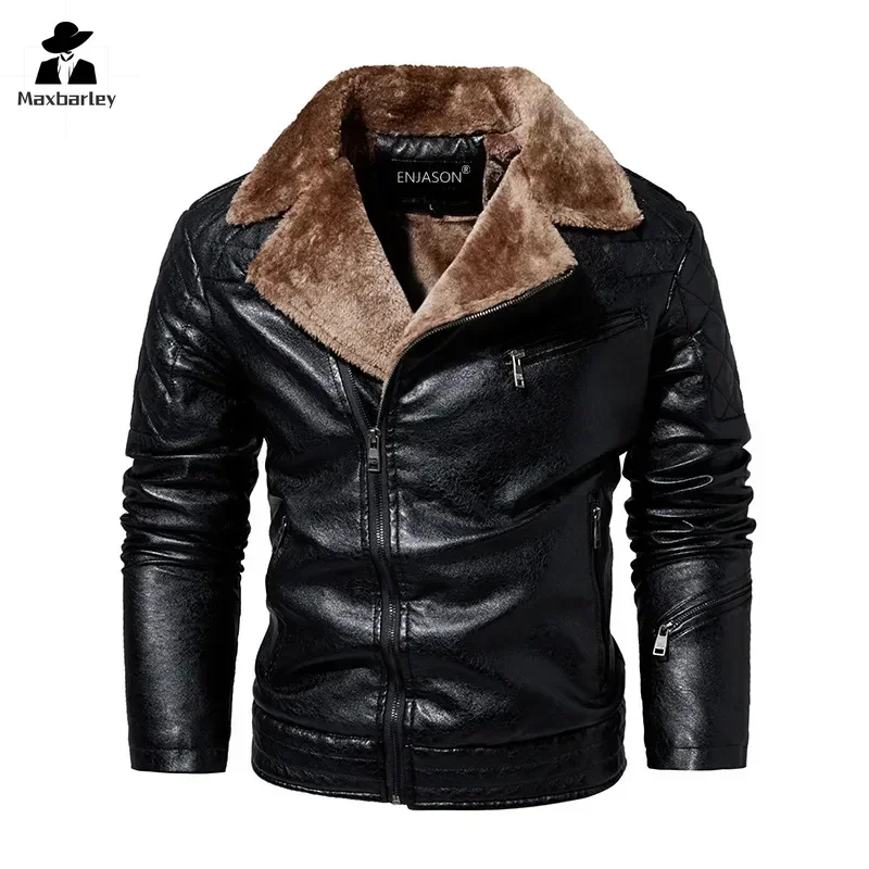 Ropa de cuero de marca para hombre, ropa de comercio, lana gruesa, locomotora delgada, chaqueta de cuero, ropa exterior