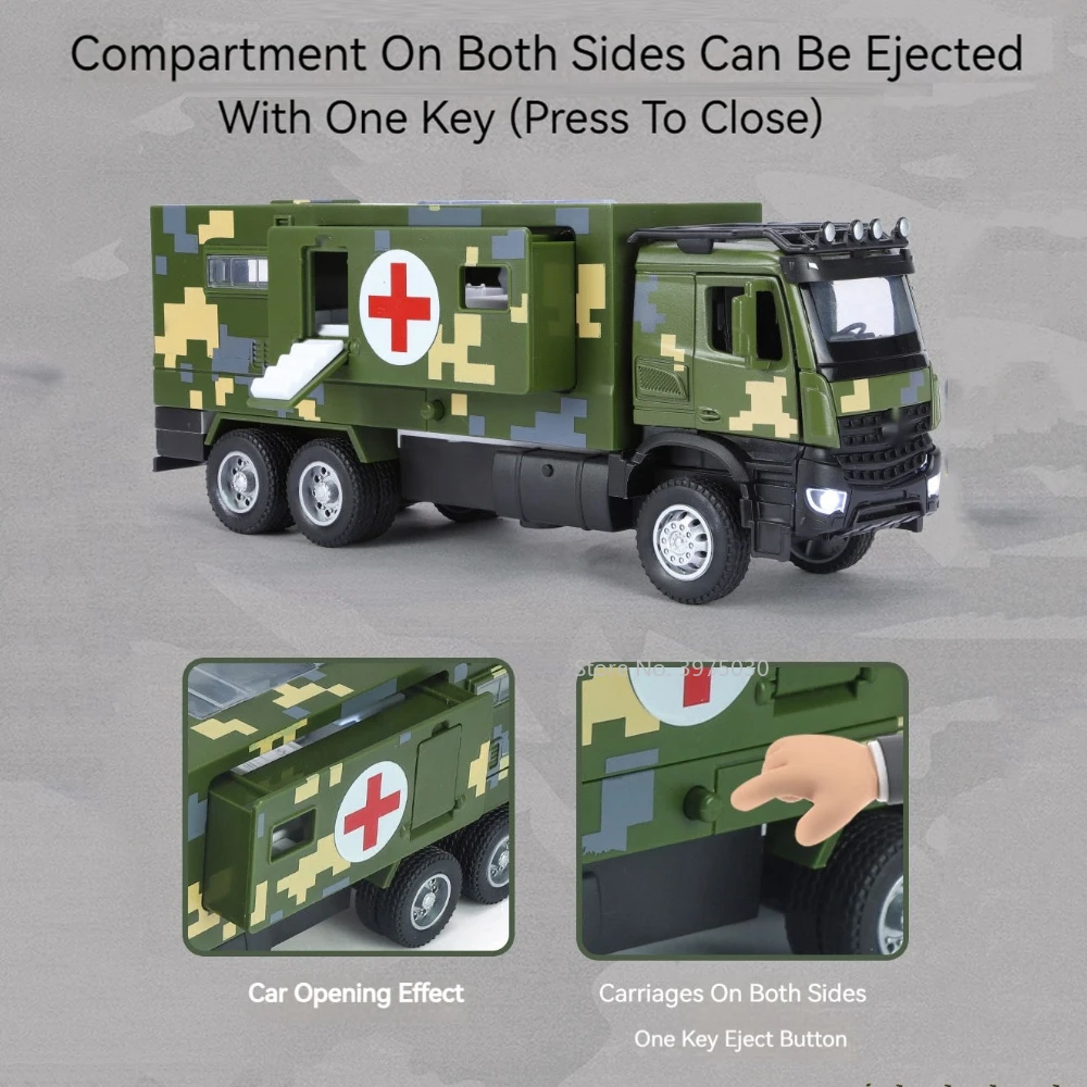 1/32 Military Medical Toy Car Models Alloy Diecast All Car Doors Can Be Opened With Sound Light Truck Vehicles For Boys Gifts