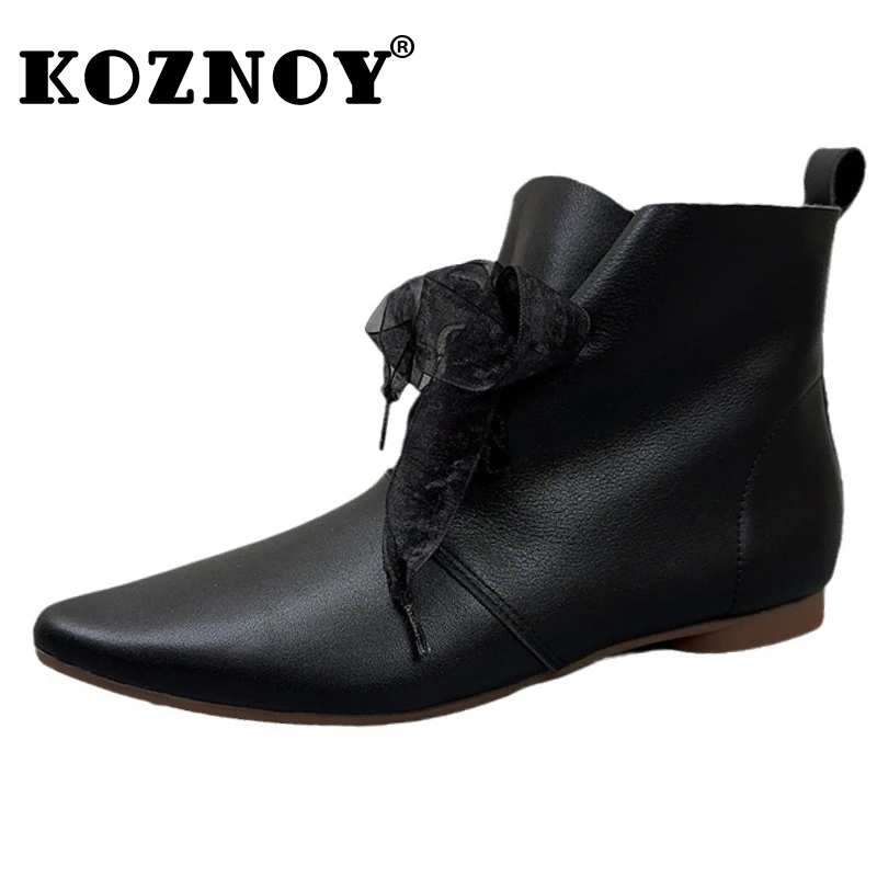 Koznoy 2cm stivali in vera pelle di mucca Designer di lusso cerniera autunno primavera punta etnica stivaletti alla caviglia scarpe da donna