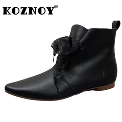 Koznoy 2cm stivali in vera pelle di mucca Designer di lusso cerniera autunno primavera punta etnica stivaletti alla caviglia scarpe da donna Demi-season