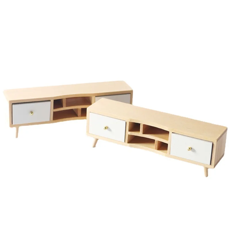 USER-X 1:12 Doll House Mini Living Room Double Drawers Display Sidewood Cabinet Miniature Furniture Scene Model