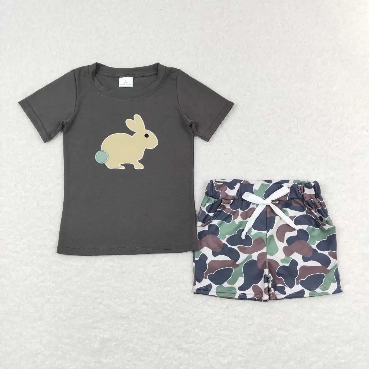 wholesale hot sale children\'s clothing baby boys clothes kids Embroidered camo green short-sleeved shorts boutique set