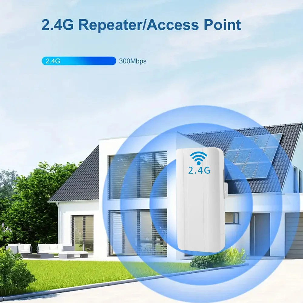 Huitenda 2.4G Wireless Bridge 300Mbps WiFi Outdoor CPE PTP Long Range Repeater Extender IP65 Waterproof AP Point to Point 500M