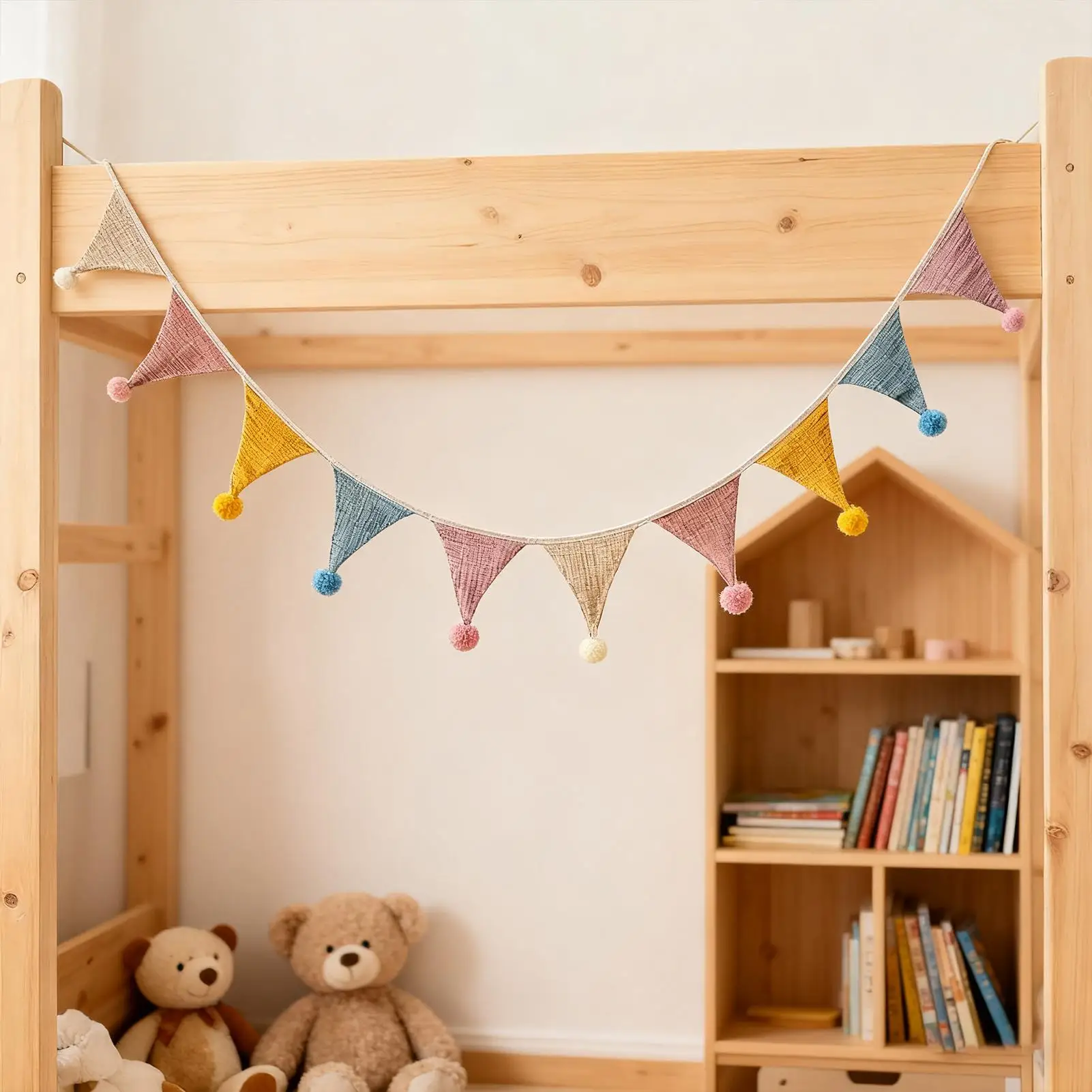 Cotton Fabric Wool Ball Triangular String Flag Tent Flag Photo Background String Party Wedding Kindergarten Hanging Decorations