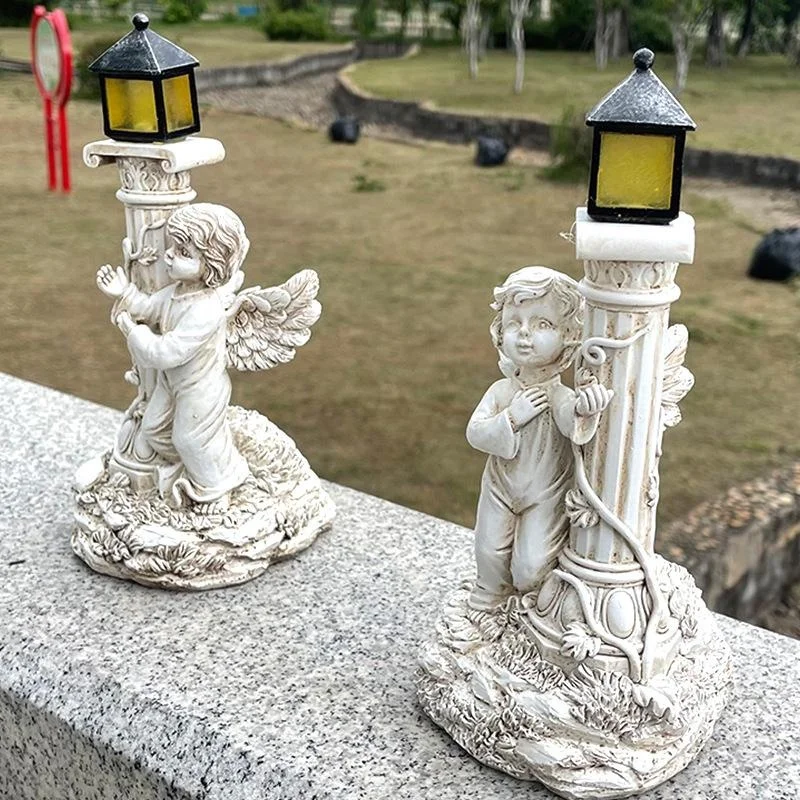 Solar Lamp European Roman Column Angel Sculpture Outdoor Garden Courtyard Home Decoration Resin Crafts Home Accessories