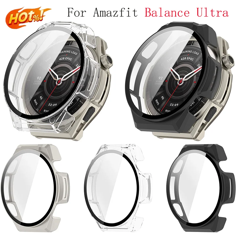 Tempered Glass + Case for Amazfit Balance Ultra Hard Protective Cover for Amazfit Balance Ultra Screen Protector Bumper Cover