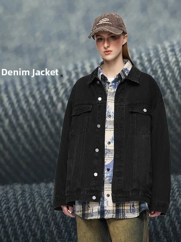 

Retro American Waed Denim Jaet Loose Fit Street Sle New Autumn Winter Men's Faion Outerwear Vintage Look Coat