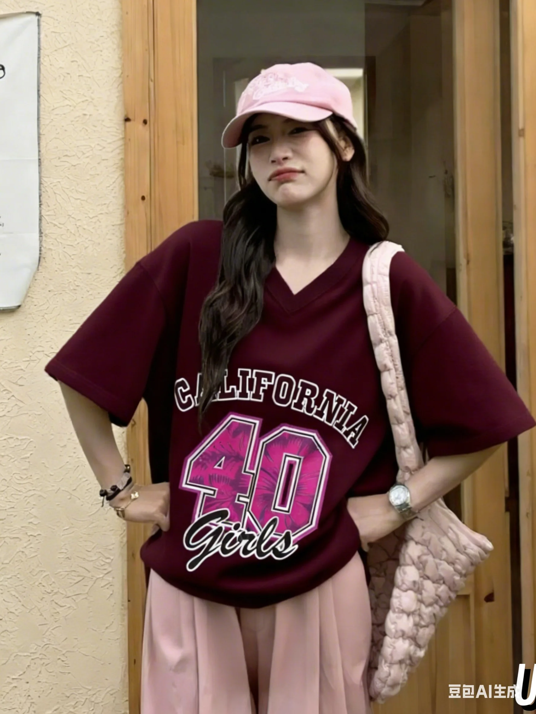 

2025 Personality Women Number 40 Print V-Neck Short Sleeve T-Shirt Summer Baseball Jerseys Stripe Oversized Loose Sport T-Shirt