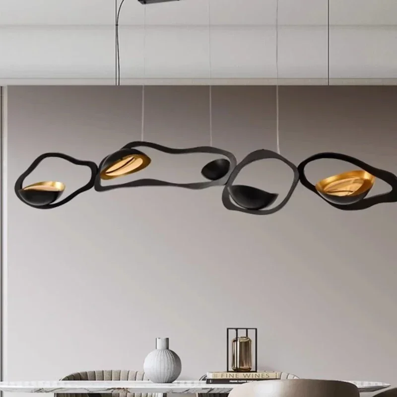 2025 Modern Irregular Black Long Stainless steel Design chandelier lustre dimmable Ceiling Suitable for Kitchen island