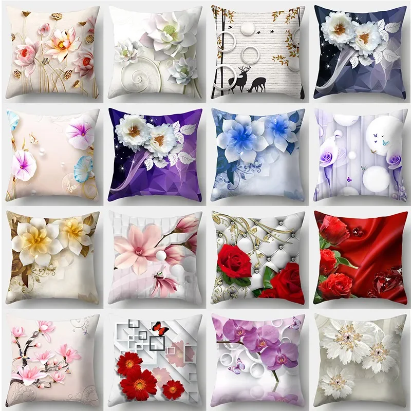 

Rich Flowers Pillowcase Square Sofa Pillow Cover Retro Cushion Cover