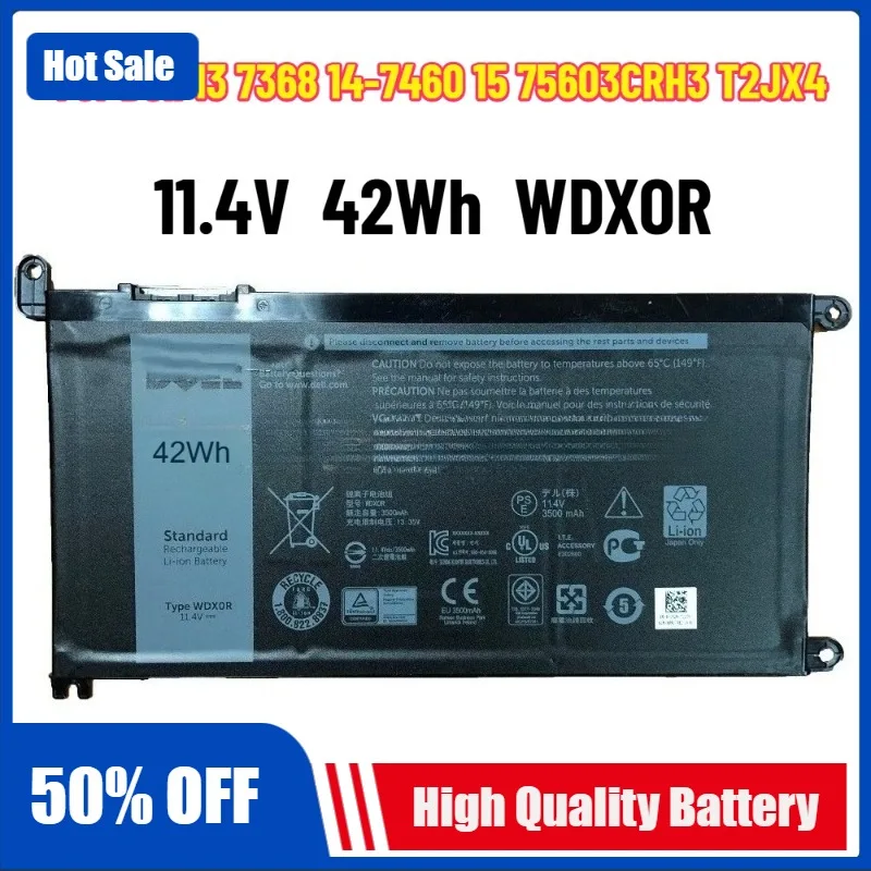 11.4V 42Wh WDXOR Battery For DELL Inspiron 13 5368 5378 7368 14 7460 7472 5468 15 5538 5567 5568 7560 7570 7569 17 5765 P61F