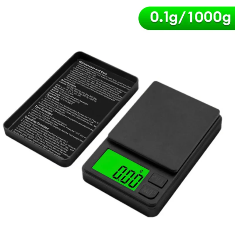 Precisie zakweegschaal 1000 g x 0,1 g - Digitale gram-, voedsel-, sieraden-, ounces-/korrelsweegschaal met LCD-scherm met achtergrondverlichting - Minisweegschaal voor op reis