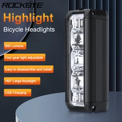 Rockbye Bicycle Headlight 900 Lumens Waterproof Flashlight USB Rechargeable MTB Road Bike  Front Light Bike Light Accessories