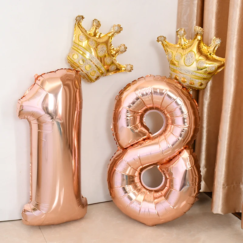 1Set Happy Birthday pink Color Number Foil Crown Balloon Wedding Baby Shower Party Decor Gifts 1 2 3 4 5 6 7 8 9 Year Old Supply