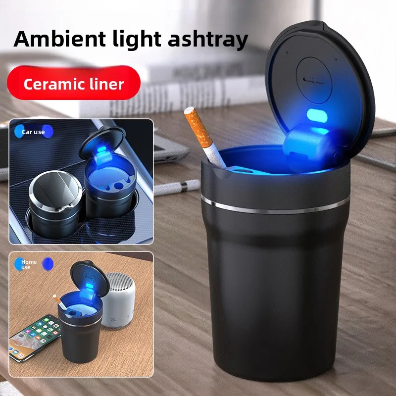 منفضة سجائر السيارة السيراميك بطانة داخلية الموضة الإبداعية منفضة سجائر السيارة عالية لهب منفضة سجائر السيارة مصباح ليد