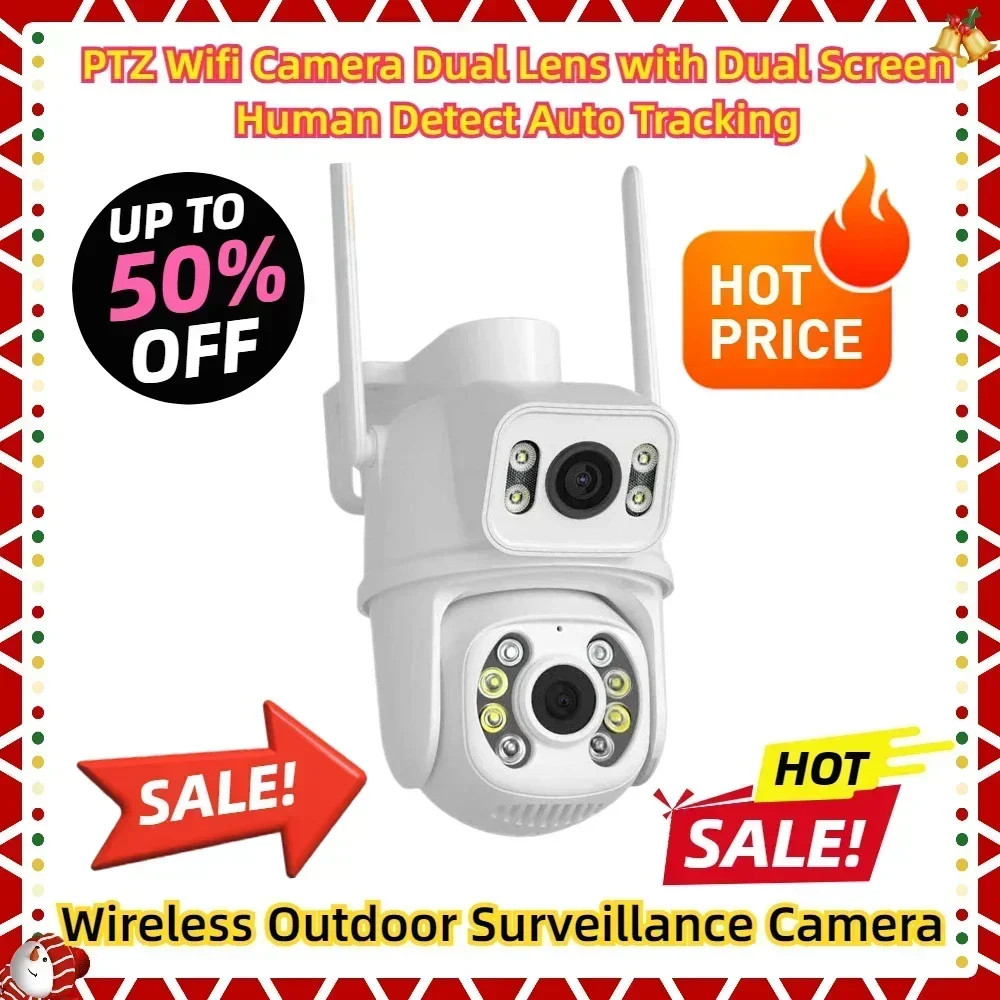 PTZ Wifi Camera Dual Lens with Dual Screen Human Detect Auto Tracking Wireless Outdoor Surveillance Camera