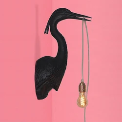 Postmodern Designer Resin Crane Wall Lamps Art Deco Hallway Hotel Dining Room Wall Lights Fixtures Birds Animal E27 Wall Sconce