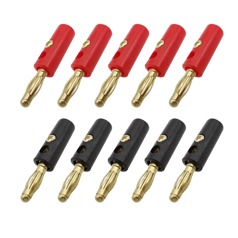 10Pcs Gold-Plated 4mm Banana Plug Male Connector DIY Test Plugs Bananas Solderless Screw Locking Leads Wire Connectors Adapter