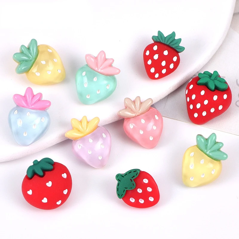 10pcs Resin Strawberry Buttons Colorful Cartoon Candy Color Fruit Buttons for Children Sweater Cardigan Shirt Coat Decor Sewing