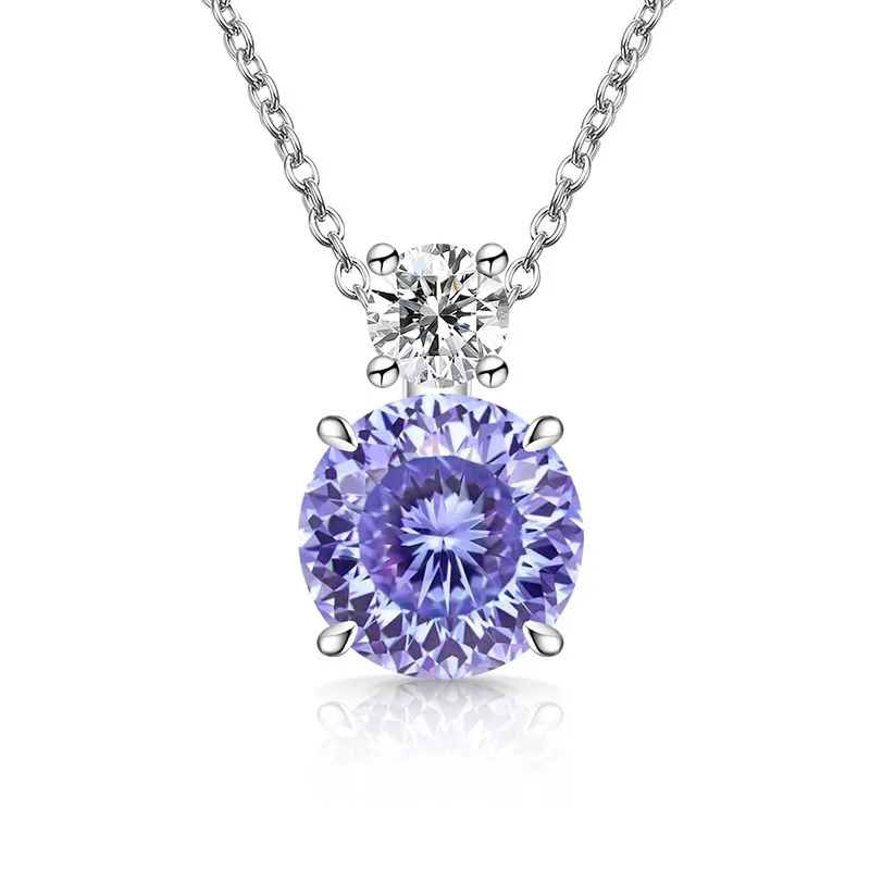 Collar de Plata de Ley 925 con Colgante Elegante de Diamante de Alto Carbono con Corte Nido de Pájaro, Color Violeta Brillante, Cadena para Clavícula