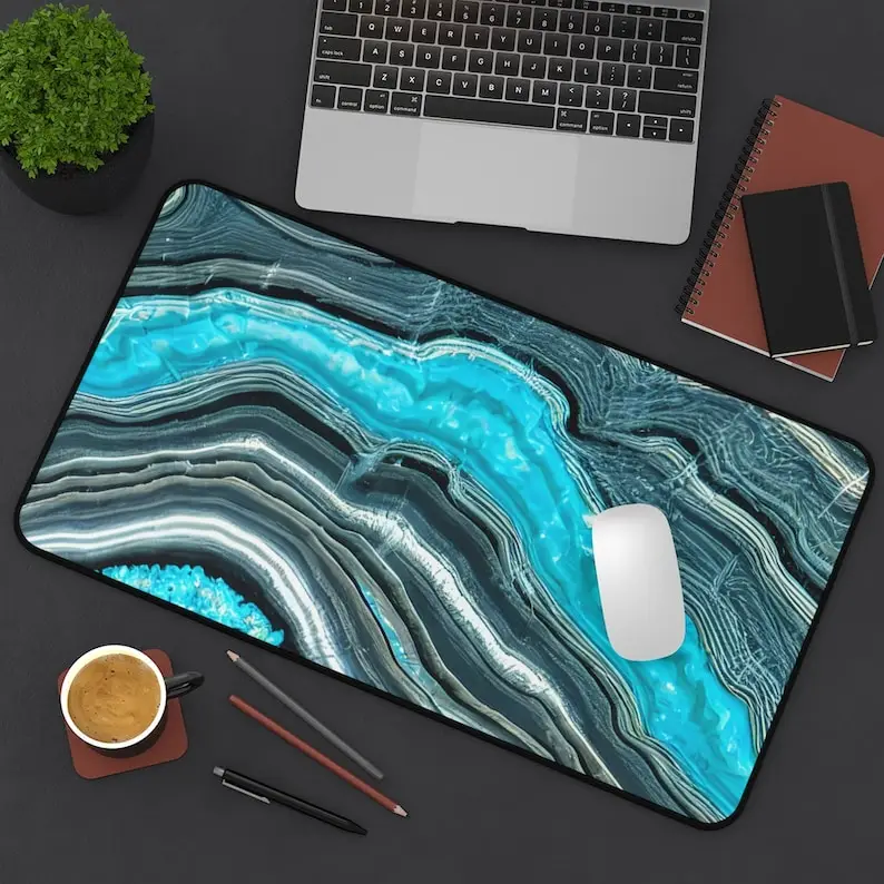 

Turquoise Marble Desk Mats, Office Desk Decorative Mouse Pad, Home Office Accessory, Computer Deskmat, Desktop Storage Mat