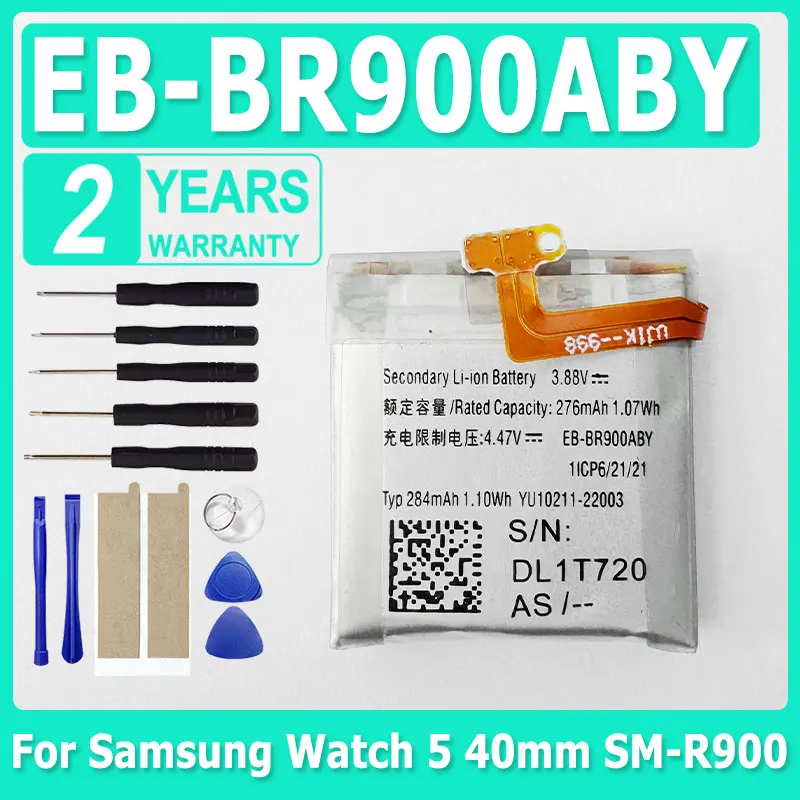 

New Battery EB-BR900ABY 276mAh Replacement Battery For Samsung Watch 5 40mm SM-R900 Smart Watch Batteries + Free Tools