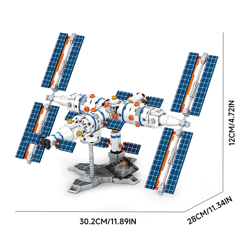 Stazione spaziale Building Blocks Architettura cittadina Mattoni Razzo aerospaziale Giocattoli fai da te Decorazioni da tavolo Regali di Natale per bambini Bambini