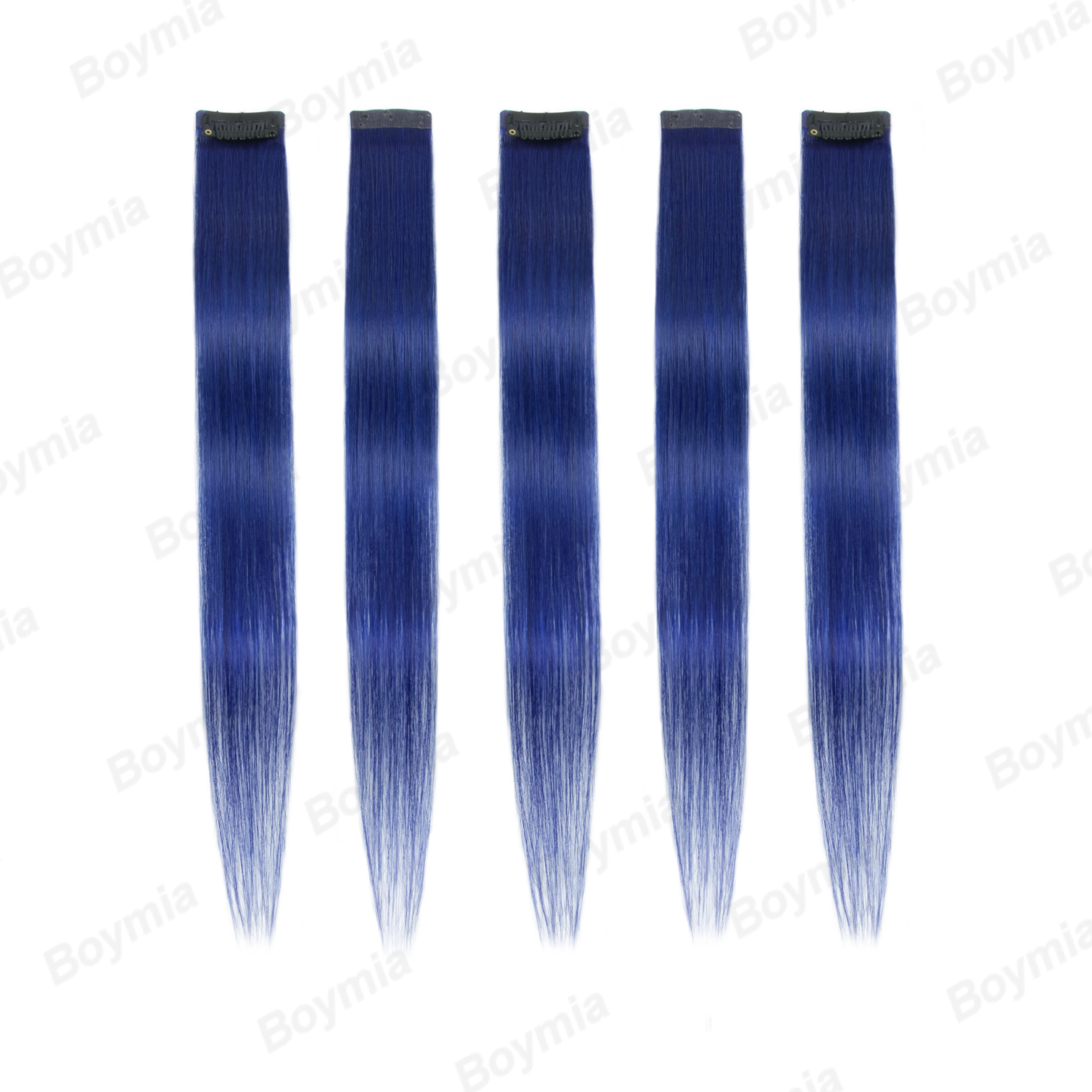 カラフルなヘアエクステンション人毛16インチブルークリップインヘアエクステンション女性子供用レインボーハイライトヘアピース1/6/12ピース