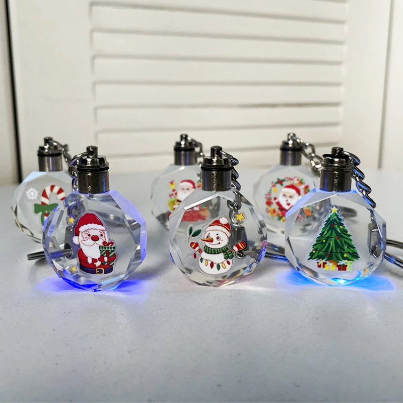 10pcs Xmas Christmas Crystal Craft Keychain Pendant Mini LED Light Little Button Battery Kit for New Year Gift