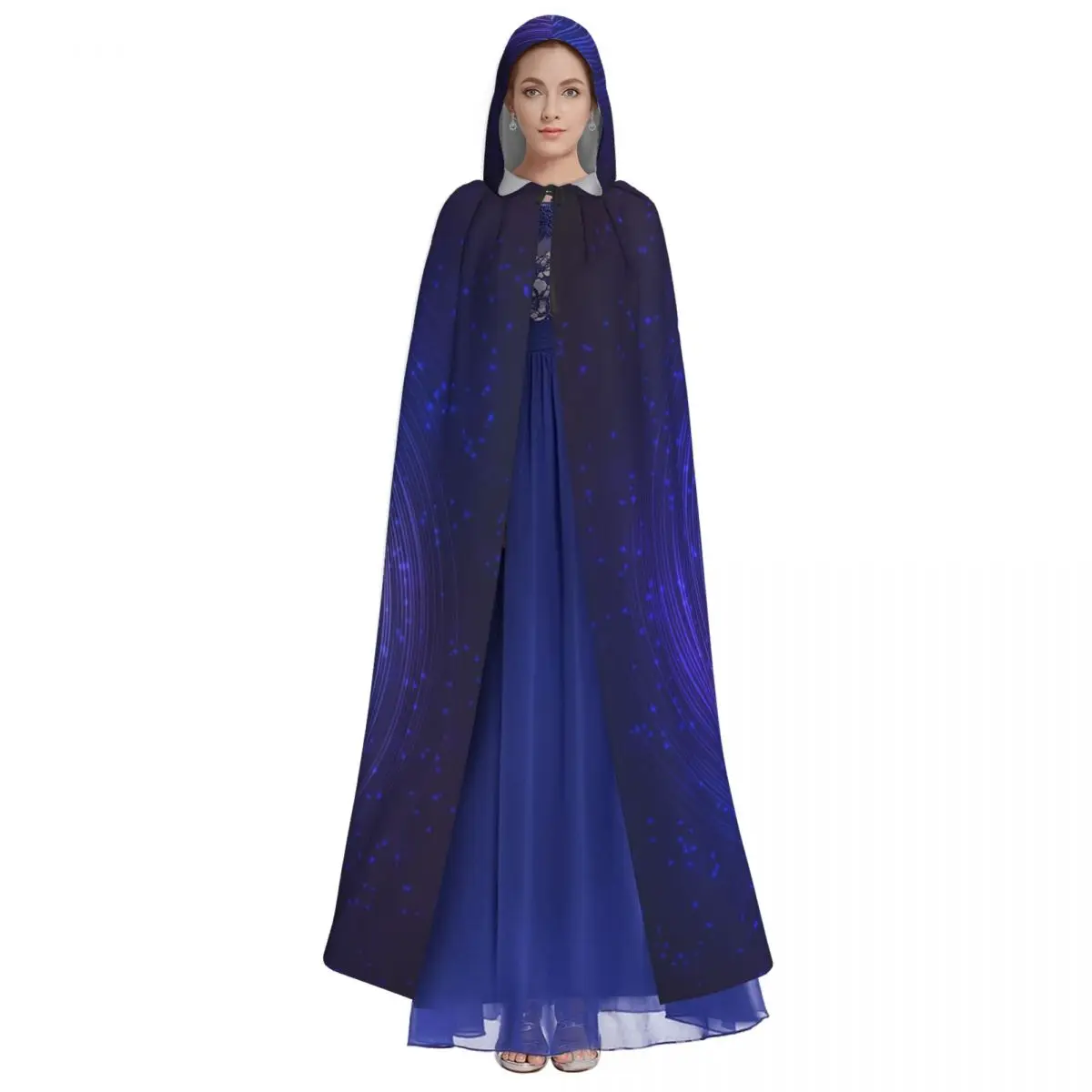 Blue Shining Cosmic Neon Light Twirl Unisex Adult Cloak with Hood Long Witch Costume Cosplay