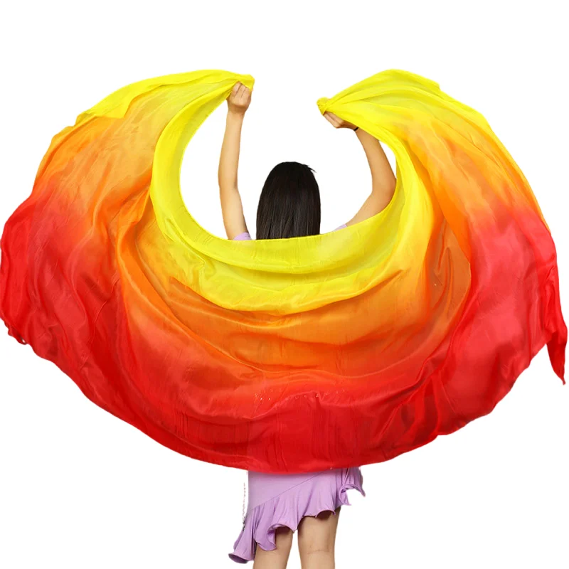 New Hot Sell Belly Dance Pure Silk Veil  Dancers Hand Throw Scarf Shawl Gradient Vivid Color 200cm 250cm Cheap Free Shipping