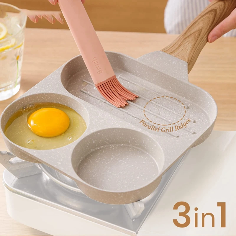 Sartén Sartén para huevos antiadherente, sartén para huevos, sartén para parrilla para desayuno 3 en 1, sartén para huevos, utensilios de cocina saludables, sartén para huevos