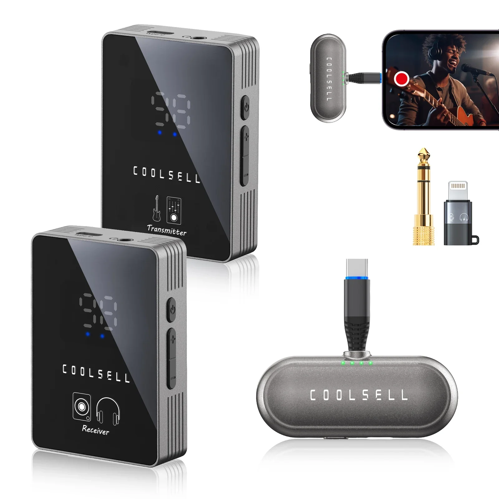 5.8G Wireless IEM System/Guitar System/Audio Interface, Multifunction Transmitter Bodypack Receiver for Live Streaming/Recording