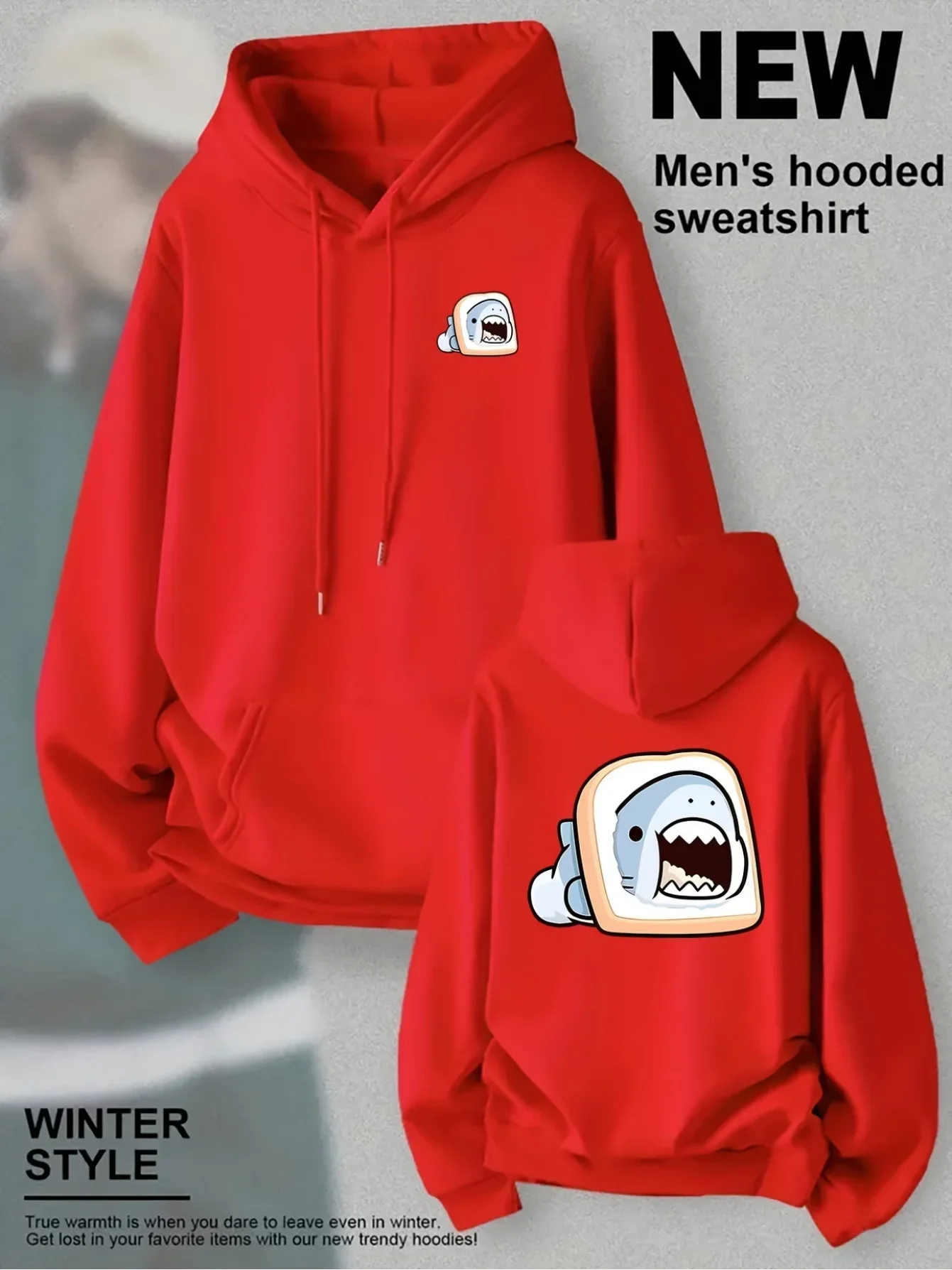 Cute Toast Shark Graphic Hoodie Cartoon Shark Inside Bread Slice Double Side Print Loose Casual Pullover Unisex