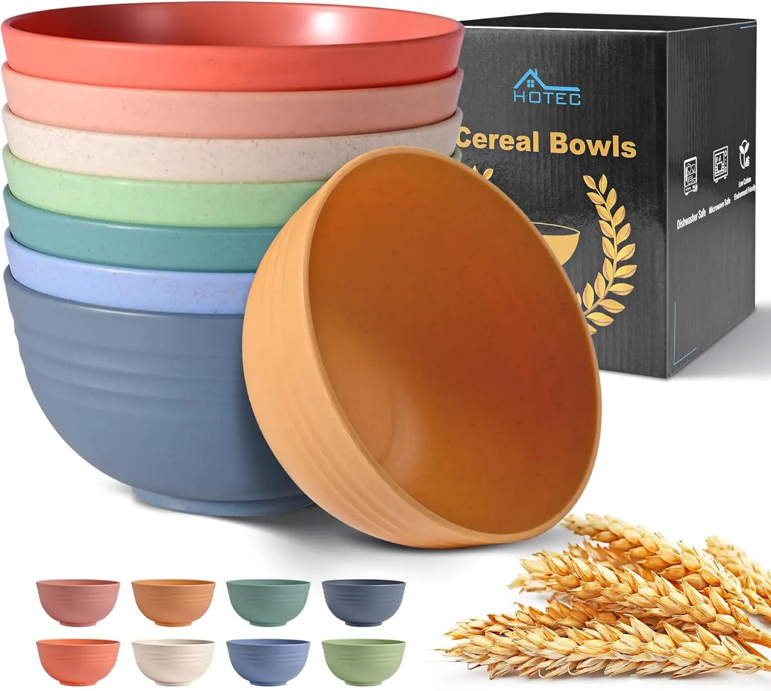 Tazones de Cereal Irrompibles de Paja de Trigo, Aptos para Microondas y Lavavajillas, Juego de 8 Multicolores, 26 oz