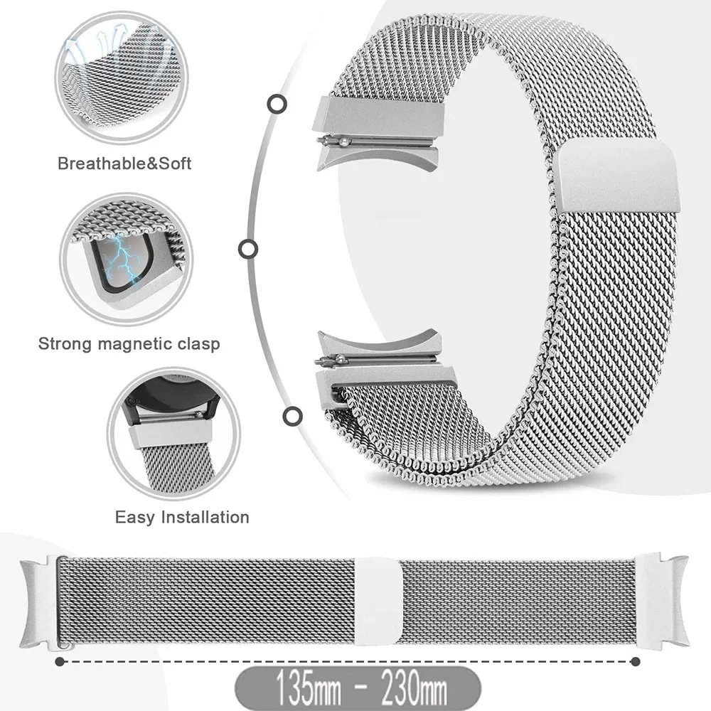 Bracelete em aço inoxidável para Samsung Galaxy Watch, bracelete magnético clássico, relógio 5 Pro 4, banda metálica, 6, 5, 4, 40mm, 44mm, 43mm, 47mm