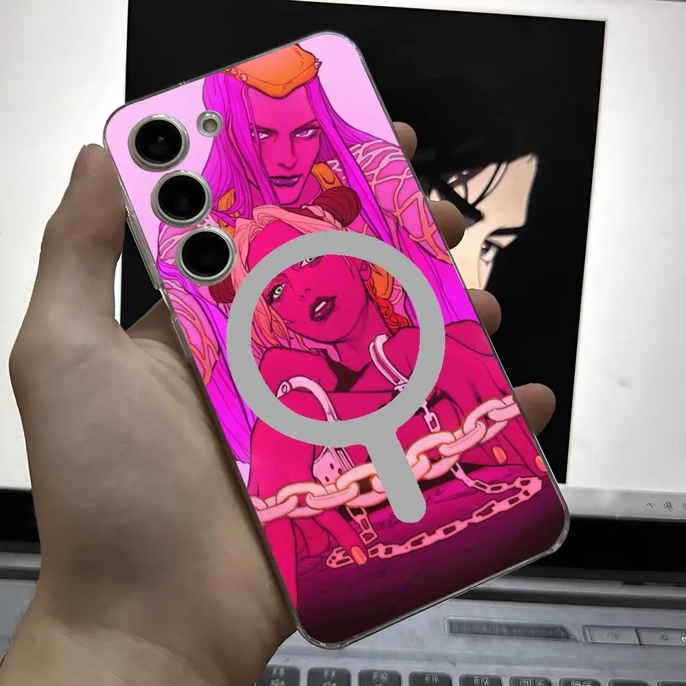 Stone Ocean Jojo Phone Case For Samsung Galaxy S24 S23 S22 S21 Ultra Plus FE Magnetic Suction Transparent Cover